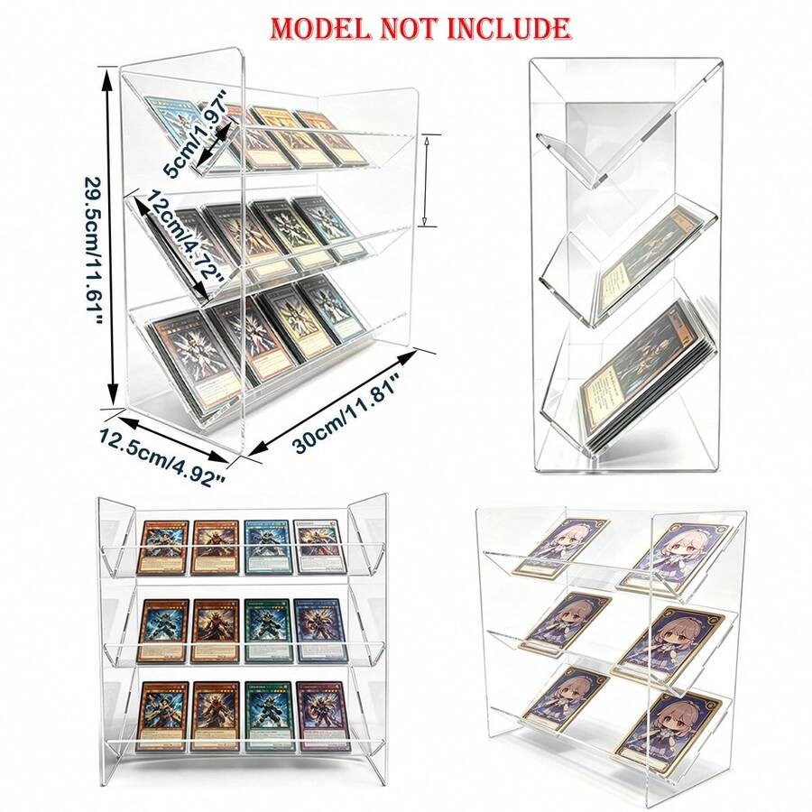 3 Tier Transparent Acrylic Trading Card Display Stand, Slanted TCG Collectible Card Storage Rack, Clear Game Card Holder Organizer For Standard Size Collecting Cards - Clear - View 1
