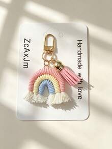 1pc Pink Woven Rainbow Daisy Flower Tassel Keychain Key Chain, Suitable For Wallet, Handbag And Other Bags Decoration Pendant, Perfect For Gift - Multicolor - View 7