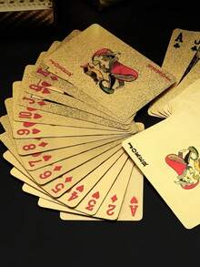 1套防水彈性撲克牌附禮盒，酷炫設計，適合派對、遊戲、禮物與慶祝活動，黑色牌面，禮品風格：金色設計，撲克牌套組 - 多色 - 查看 5