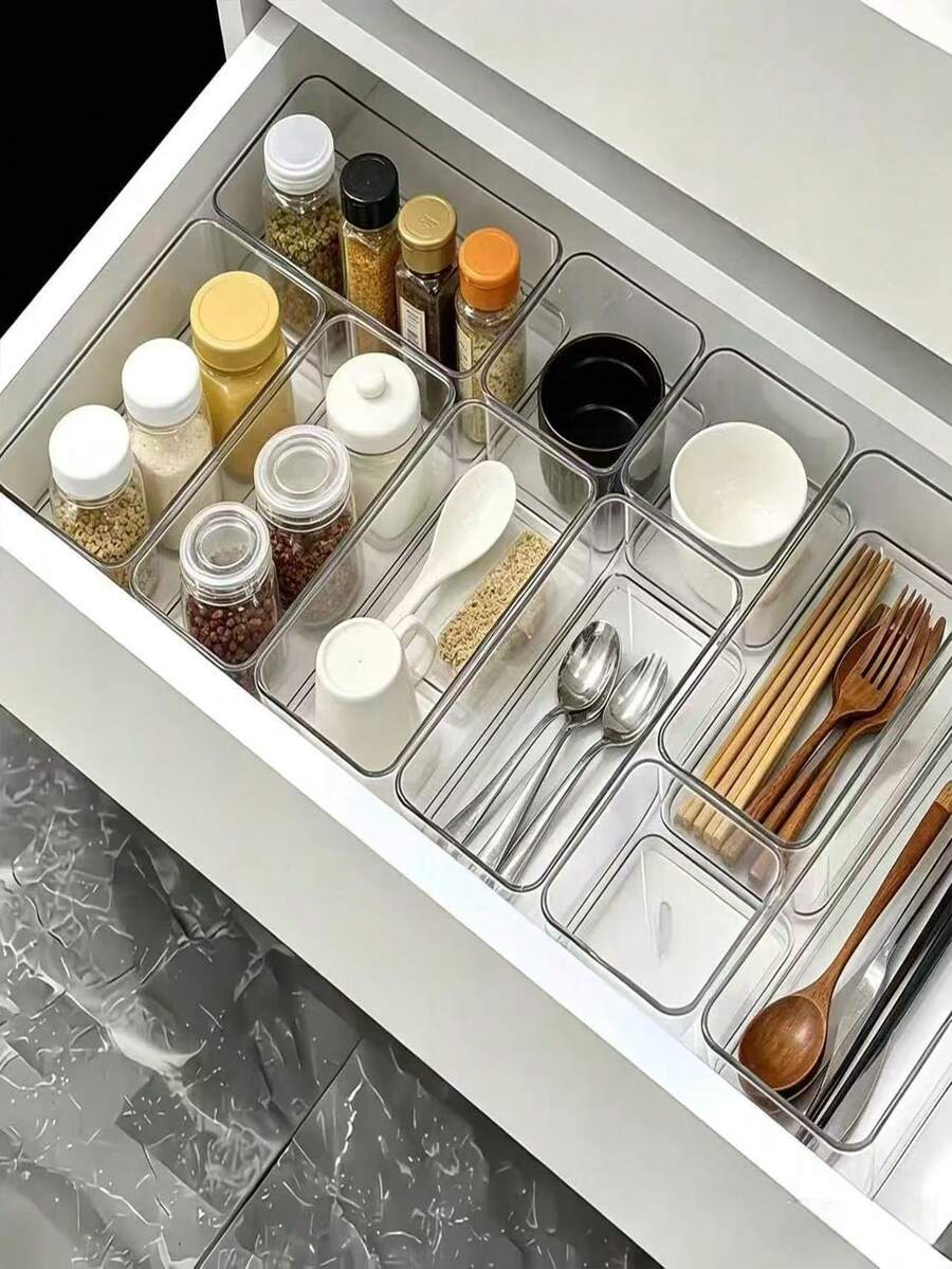 4pcs/1pc Expandable Cutlery Drawer Organizer, Suitable For Kitchen Utensils, Knives, Forks, Spoons Storage, Adjustable Plastic Storage Box - View 1