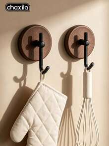choxila 1/2/4pcs Simple Wooden Wall Hooks, Multi-Functional Adhesive Hooks, Waterproof & Durable, Strong Adhesion, Suitable For Hanging Towels, Clothes, Bath Balls, Etc., Ideal For Living Room, Kitchen, Bathroom - Brown - View 9