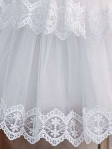 Baby Girls Square Neck Lace Embroidered Tulle Cute 1st Birthday Dress Suitable For Wedding Party, Fabric Pattern Randomly Cut, Headband Not Included - White - View 7