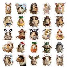 50/100Pcs Realistic Cute Guinea Pig Waterproof Vinyl Stickers, Adorable Pet Cavy With Fun Costume Hat Outfit Decals For Water Bottle Journal Laptop Scrapbook Decor,Back To School - Multicolor - View 9