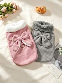 1pc Cute Bow Pet Plush Coat Autumn Winter Warm Jacket For Dogs Pets Outdoor Windproof Sweatshirt Clothes Suitable For Puppy Small Dog ﻿ - Multicolor - View 7