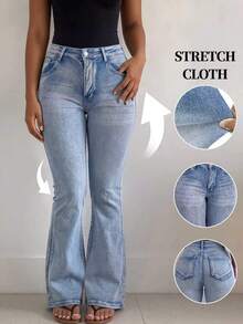 Women's Plus Size Vintage Flare Jeans With Zipper Detail, Medium Stretch, Long Length, Create A Fashionable Look - Blue - View 2