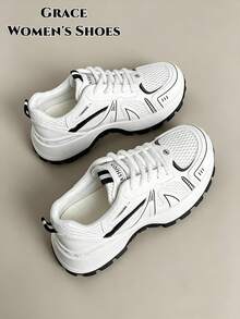 New Women's Sports Shoes, Significant Height Increase, Casual Mixed Color Design, Sporty Style, Suitable For Year-Round Wear - Black - View 2