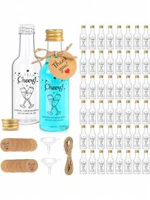 50pcs Mini Wine Bottle Party Set,1.7oz / 50ml Multi-Purpose Wine Bottle, Equipped With Golden Spiral Cap, Funnel, Label And Ribbon,Empty Bottle Hold Juice, Alcoholic Beverages, Homemade Wine, Birthday Party Or Wedding Diy Party Gifts. - One Size - View 3