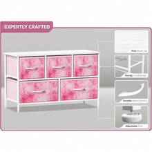 Kids Dresser With 5 Drawers - Storage Chest Organizer Unit With Steel Frame, Wood Top, Easy Pull Fabric Bins - Long Wide TV Stand For Bedroom Furniture, Hallway, Closet & Office Organization - Tie-dye Pink - View 4