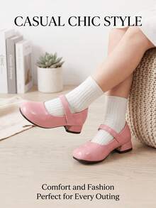 1 Pair Pink Fashionable Children's Mary Jane High Heels, Elegant Princess Shoes For Girls, Suitable For Weddings, Parties, Back To School, Spring And Autumn Daily Wear - Pink - View 1