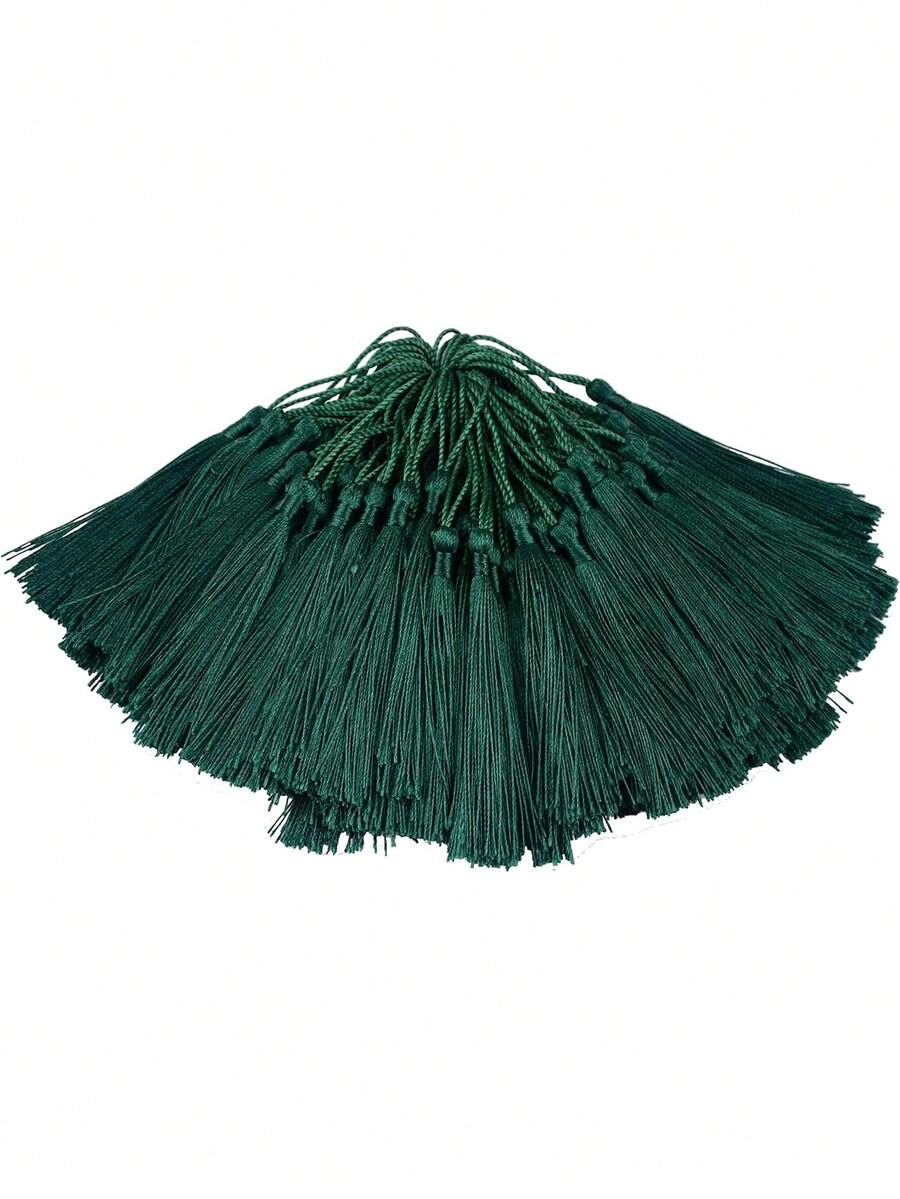 20/50/100pcs 13cm/5 Inch Silky Floss Bookmark Tassels With 2-Inch Cord Loop And Small Chinese Knot For Jewelry Making, Souvenir, Bookmarks, DIY Craft Accessory - 13cm Dark Green - View 1