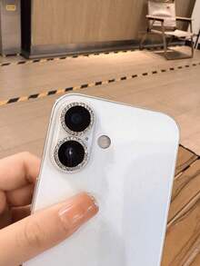 1 Set Pelindung Lensa Kamera dengan Cincin Berlian Imitasi Logam Mengkilap dan Film Anti Gores Kekerasan 9H, Aksesori Modis, Casing Pelindung yang Humanis, Tahan Air, Tahan Guncangan, Anti Jatuh, Anti Sidik Jari, Perlindungan Penuh - Perak - View 5