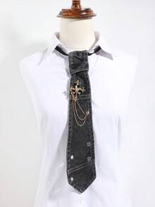 1PC Unisex Fashion Halloween Faux Rhinestone Cross Skull Chain Decor Perforated No-Hand-Punch Denim Tie, Comfortable Versatile For Halloween, Daily, Shopping, Party, Date - Multicolor - View 6