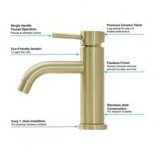1pc Brushed Golden Stainless Steel Single Handle Hot Cold Mixer Tap, Water Saving Curved Spout Luxury Washbasin Faucet With Complete Installation Hardware, Brushed Metal Finish Elegant Tap For Home Bathroom Vanity - Multicolor - View 12