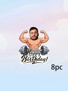 8/12/16件客製化照片肌肉男生日快樂橫幅，個性化健身房健身拉幅，舉重啞鈴主題派對橫幅 - 彩色 - 查看 11