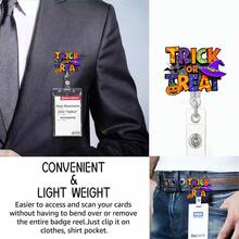 1pc, 2D Flat Retractable Badge Reel Accessory, Cute Fun Acrylic ID Badge Holder With Clip, TRI OR TREAT Design, Suitable For Office, Nurse, Visitor Pass, Halloween, Christmas And Other Events Office Supplies - 30pcs 2D Flat - Multicolor - View 2