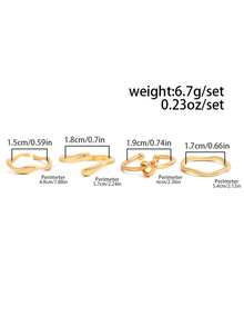 4 piezas de anillos para los dedos de los pies de metal con diseño geométrico minimalista de onda anudada, anillos versátiles y apilables de nicho - Dorado - Ver 5