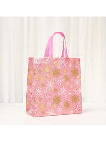 2Pcs-Pink Christmas Non-Woven Gift Bags-Christmas Party Gift Bags With Handles, Featuring Designs Of Santa Claus, Snowmen, Reindeer, And Gingerbread Houses, With A "Ho Ho Ho" Tag; Perfect For Birthdays, Holiday Decorations, And Candy Bags - Multiple Styles - View 11