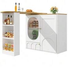 Bar Set: Kitchen Island Table With Storage & 2 Bar Stools, White, Wood Look, With Glass Cabinet Doors & Adjustable Shelves, Load Capacity Up To 150 Kg Per Stool - White - View 11