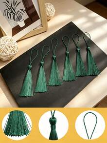 20/50/100pcs 13cm/5 Inch Silky Floss Bookmark Tassels With 2-Inch Cord Loop And Small Chinese Knot For Jewelry Making, Souvenir, Bookmarks, DIY Craft Accessory - 13cm Dark Green - View 6