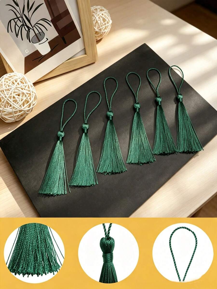 20/50/100pcs 13cm/5inch Silk Tassel Bookmarks With 2inch Rope Loop And Small Chinese Knot, Suitable For Jewelry Making, Souvenirs, Bookmarks, DIY Craft Accessories - 13cm Dark Green - View 1