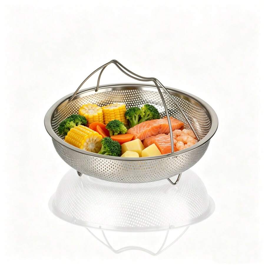 Multi-Use Stainless Steel Kitchen Steaming Drain Tray, Food Colander Basket For Straining Frying Grease, Rinsing Veggies Fruits & Daily Cooking Prep - View 1