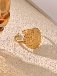 Minimalist Stainless Steel Asymmetrical Textured Multi-Layer Stackable Gold Rings, Suitable For Girlfriend, Best Friend And Mother, 18K Gold Plated Women's Rings, Aesthetic Wedding, Vacation Exaggerated Jewelry, Party, Ball Accessories, Ideal Holiday, Birthday Gift Choice - Multicolor - View 3
