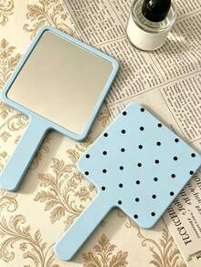1pc Black And White Polka Dot Handheld Makeup Mirror, Square High-Definition Makeup Mirror With Handle, Portable Dressing Mirror, Suitable For Daily Makeup And Travel - Multicolor - View 15