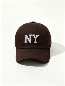 1 pieza Gorra de béisbol ajustable para exteriores con protección solar y letra bordada, adecuada para primavera y otoño - Marrón - Ver 1