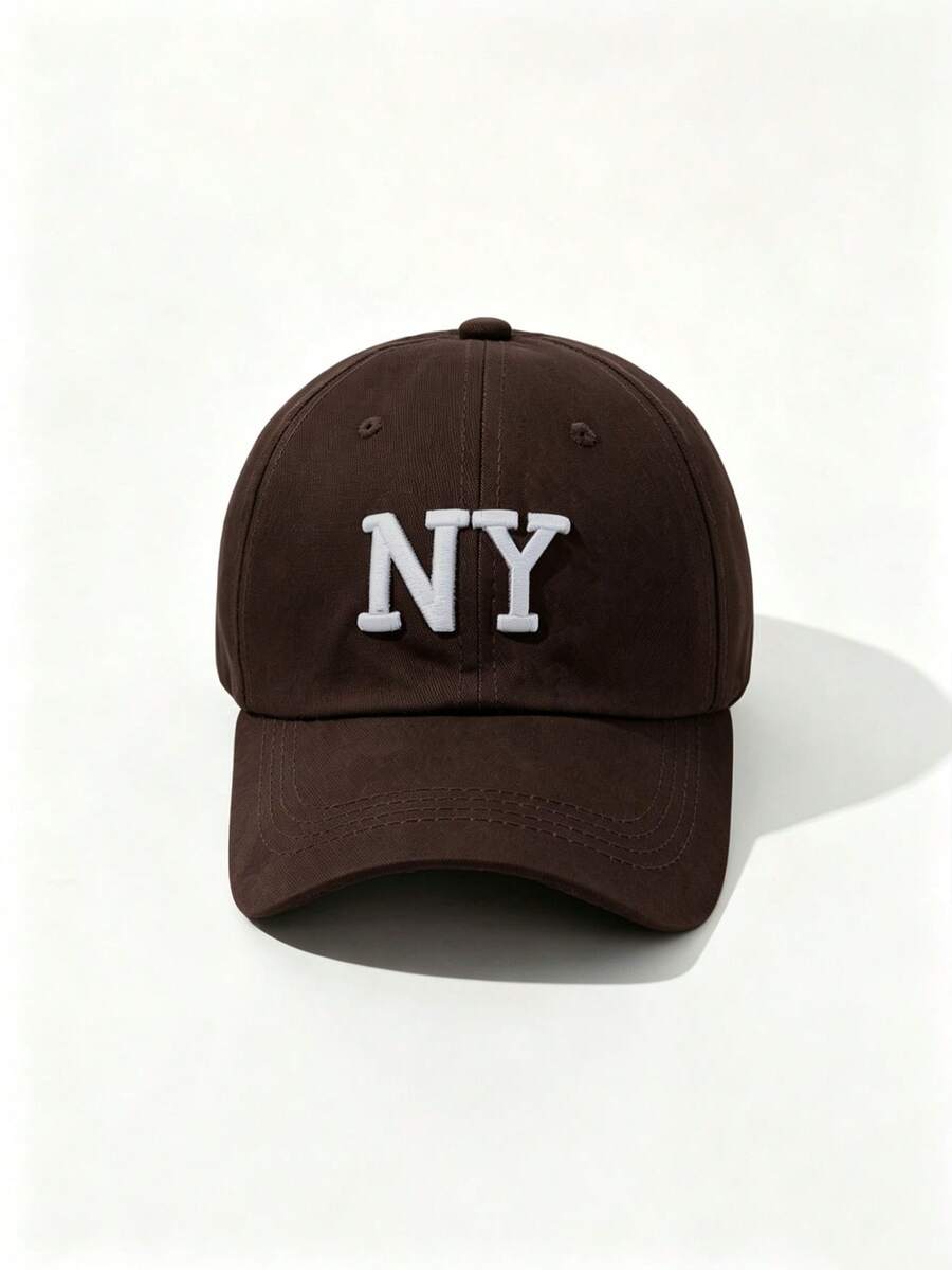 1 pieza Gorra de béisbol ajustable para exteriores con protección solar y letra bordada, adecuada para primavera y otoño - Marrón - Ver 1