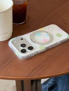 360°旋轉一體式支架手機殼，適用於 Apple 17 Pro Max、16 Pro、15 Pro Max，馬卡龍彩色波點設計，個性化新款保護殼 - 白色 - 查看 10