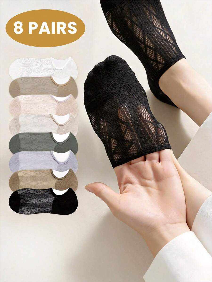 8 Pairs Summer Lightweight Anti-Slip Non-Slip Socks, Mesh Open-Front Invisible Short Socks, Versatile Women's Socks - Multicolor - View 1