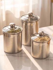不鏽鋼密封儲存罐 透明玻璃蓋咖啡/糖/茶/香料容器 多用途廚房儲藏室與食品儲存 - 銀色 - 查看 10