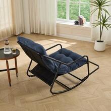 Outdoor Rocking Chair With Thick Soft Cushion, For Living Room, Bedroom, Reading Room, Black Frame With Navy Blue Cushion - 藏蓝色 - 查看 3