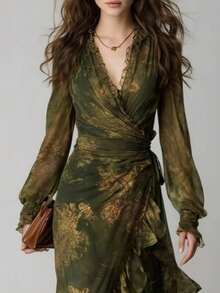 Women Long Dresses - Dark Green - View 6