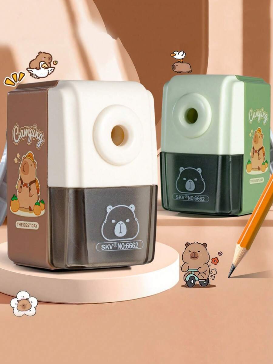 1 PC Pencil Sharpener, Genuine Capybara! Random 1pc Capybara-Themed Pencil Sharpener, Random Brown-Green Color, Portable Design - Multicolor - View 1
