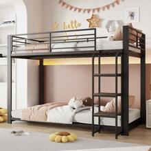 90x200 Loft Bed / Metal Bunk Bed With Wooden Steps And Storage - 黑色 - 查看 1