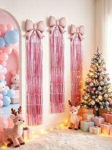4pcs/Set 21 Inch Bow Tassel Ribbon Balloon Set, Wall Hanging Party Backdrop Decoration, Birthday, Wedding, Christmas, Halloween, Baby Shower Party Decoration, Christmas Decoration Balloons - 4-piece Pink Butterfly Balloon Rain Curtain Set - View 4