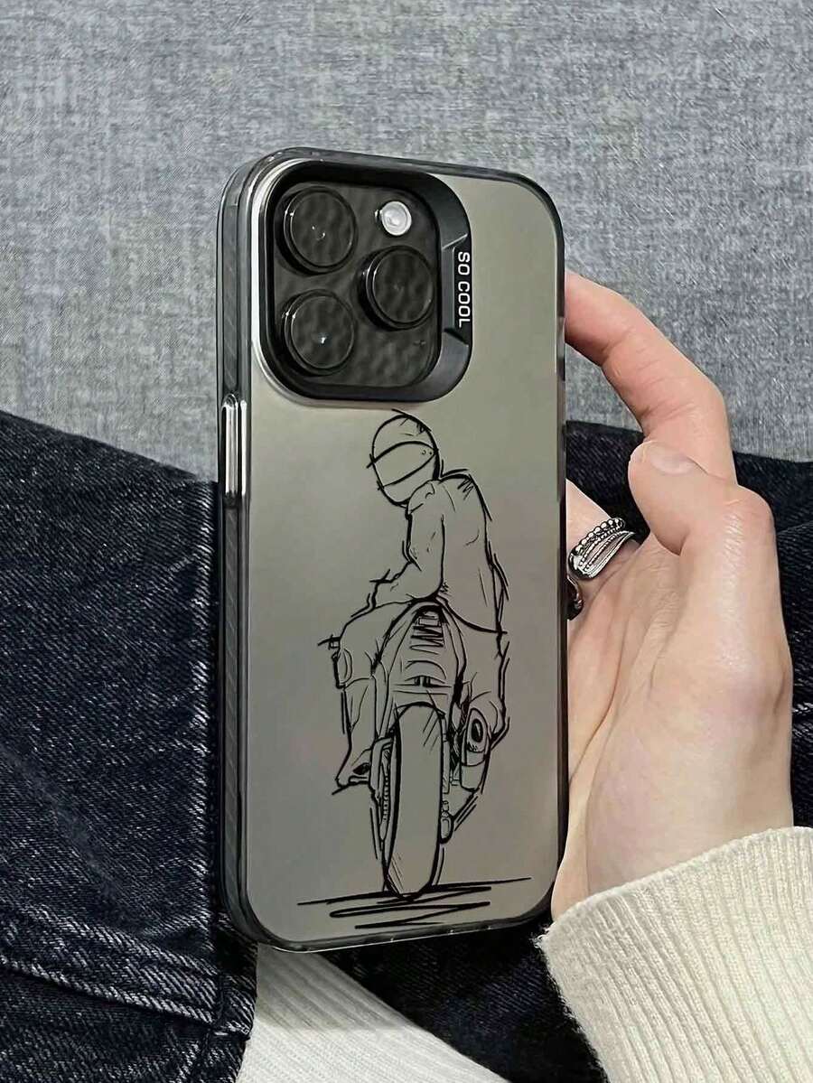 1 Piece Drop-Proof Phone Case With Fashionable Motorcycle Print, Compatible With Series And Series. - 黑色 - 查看 1