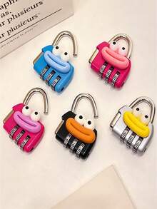 1pc Combination Lock With Cute Sausage Lips And Big Eyes Pattern, Suitable For Gym Lockers, Luggage And Backpack Zippers Anti-Theft, Portable Colorful Metal Padlock, Compact And Durable, Anti-Theft Design For Worry-Free Travel, Perfect Gift For Daily Outings, Students Back To School, Ramadan, Eid, Valentine's Day, Mother's Day Or Thanksgiving - Multicolor - View 3