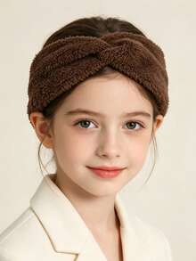 European And American Plush Cross-Over Knitted Headband, Warm Ear Protector Hair Tie, Wide-Brim Face Wash Headband, 1pc Solid Col, First Day Of School - Multicolor - View 6