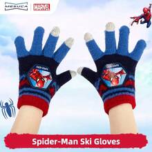 Mesuca Winter Warm Ski Gloves Official Marvel Spider-Man Cartoon Print Blue Navy Red Striped Knit Windproof Soft Outdoor Cold-Proof Gloves 1 Pair - Multicolor - View 2