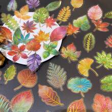 50Pcs Clear PET Gold Foil Leaf Stickers, Transparent Autumn Multicolor Maple Ginkgo Leaves With Golden Vein Decals, Waterproof Self-Adhesive Stickers For Junk Journal Scrapbook Card Envelope DIY Decor - 50pcs/set - View 3