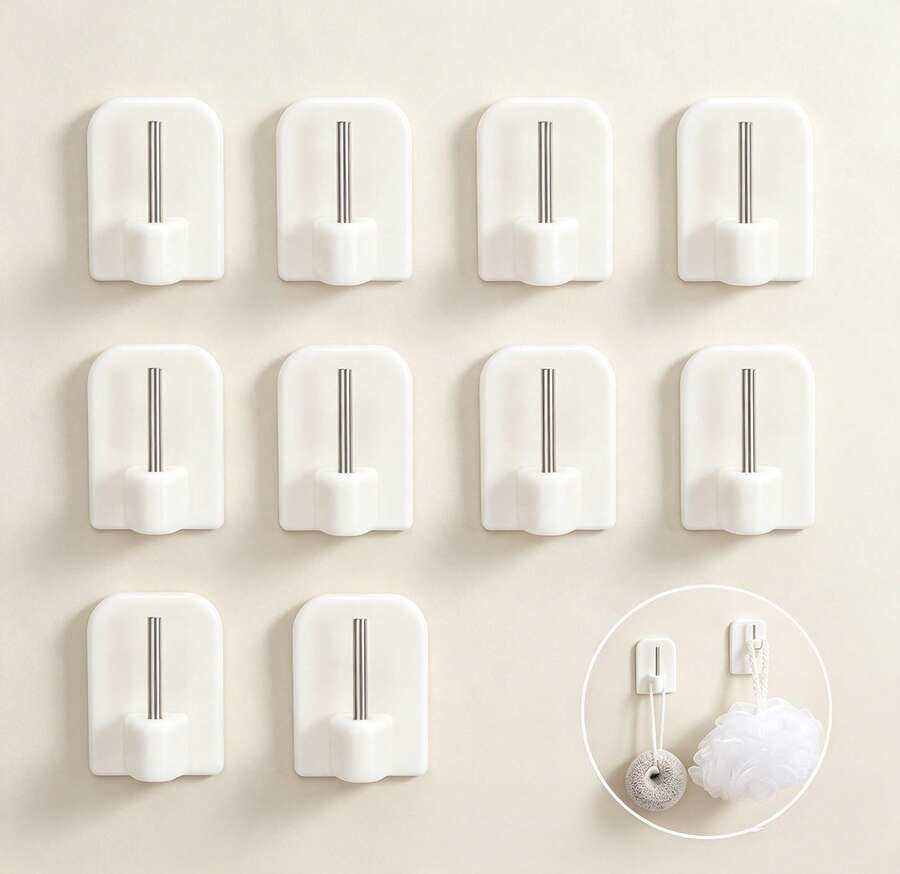 Confezione da 10 ganci adesivi per tende, ganci adesivi multiuso per l'installazione di bastoni per tende - Bianco - Visualizzare 1
