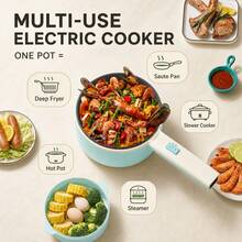 Reemix Hot Pot Electric With Steamer, 1.6L(54.11oz) Ramen Cooker Non-Stick Sauté Pan For Steak, Egg, Fried Rice, Ramen, Oatmeal, Soup, Portable Personal Hot Pot Perfect Suit For Dorm Room And Apartment - 青碧色 - 查看 5