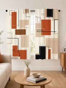 2pcs Creative Geometric Cube Digital Print, Multi-Color Palette, Minimalist Modern Style, Suitable For Bedroom, Living Room, Rental Home Decor, Semi-Sheer, Rod Pocket Installation - Multi-color C - View 7