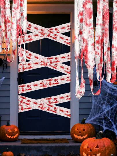 Blood-Stained Decorative Gauze Ribbon, Soft And Breathable Fabric, Dual-Purpose, Suitable For Cosplay Wound Props And Home Window/Ceiling Hanging Decor, Ideal For Home Decor Enthusiasts, Used For Entryway, Basement And Halloween Themed Home Decoration