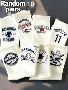 5 Pairs Unisex Baseball Letter Pattern Mid-Calf Socks, Streetwear Sports Style, Suitable For Daily Wear, Autumn - Multicolor - View 7
