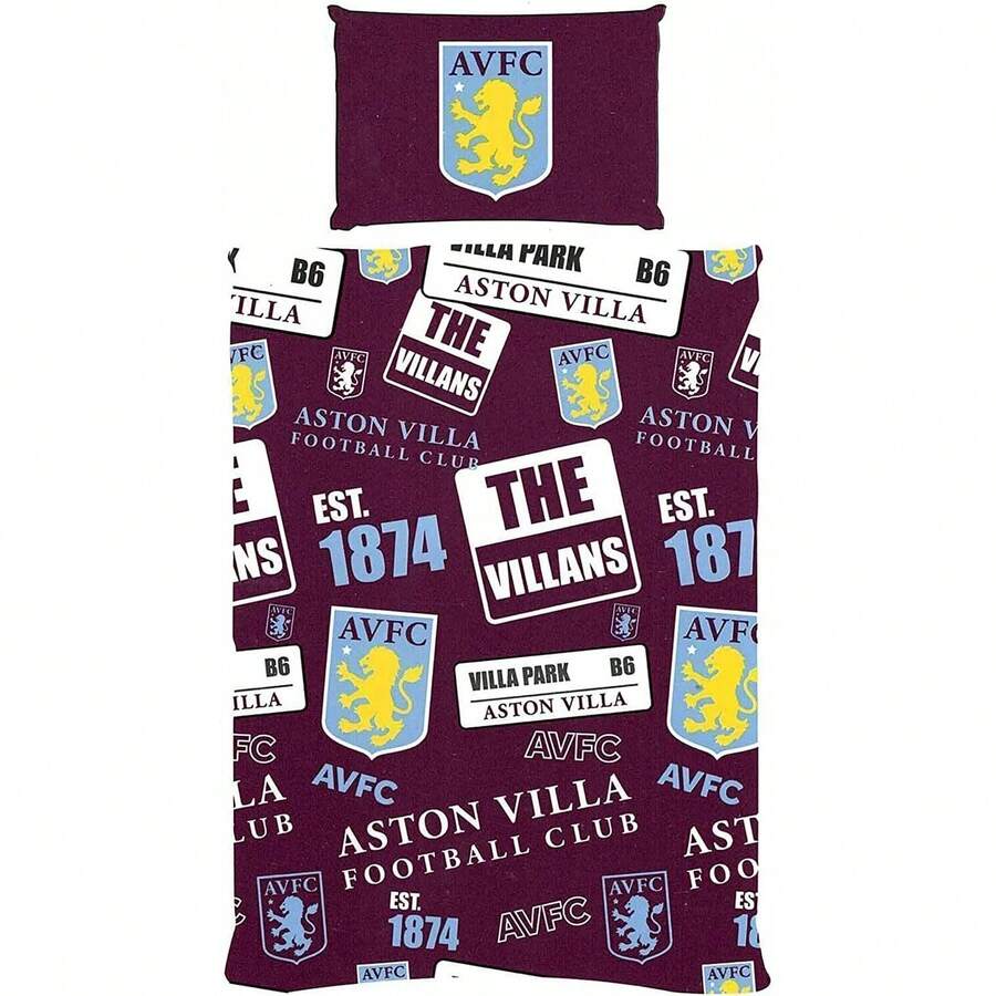 Aston Villa FC Patchwork Duvet Cover Set - Burgundy/Yellow/White - View 1