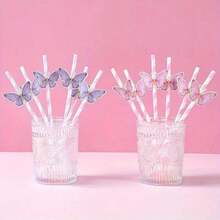 5/10 Sets Colorful Butterfly Straws For New Year Festival, Heat-Resistant High-Temperature Straws, Cute Girl Style, Disposable Straws For Juice, Party, Birthday, Gathering - Multicolor - View 12