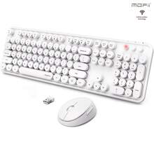 MOFII Ergonomic 2.4GHz Plug-And-Play Wireless Keyboard And Mouse Combo, Compatible With PC/Laptop/Desktop, 104-Key Full-Size Retro Round Keycap Typewriter Keyboard With Wireless Optical Mouse - White - White - View 8